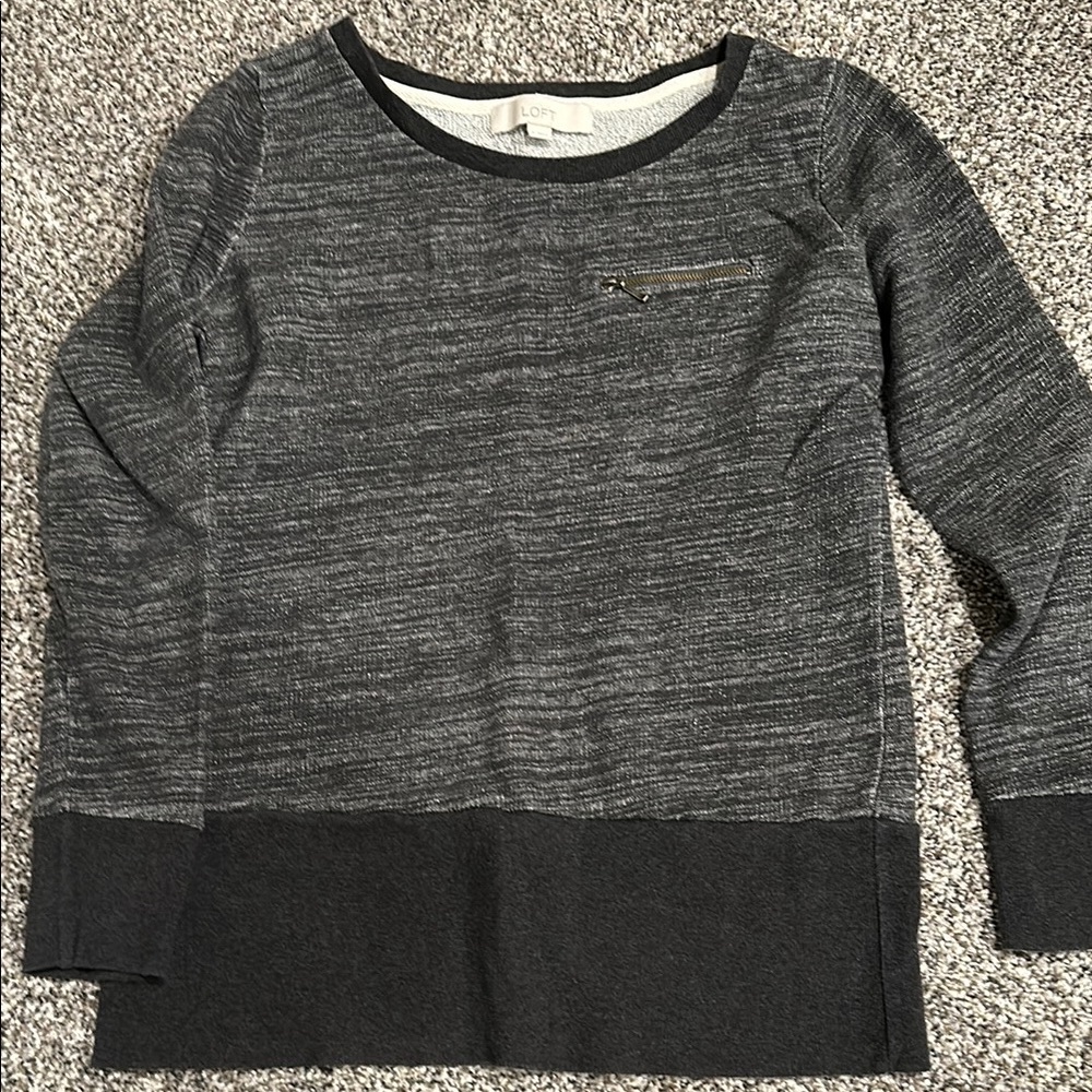 LOFT Gray Heathered Sweatshirt with Charcoal Trim